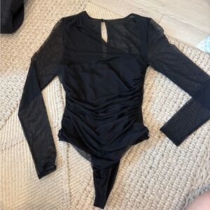 Cinq à Sept Black Sheer Long Sleeve Bodysuit